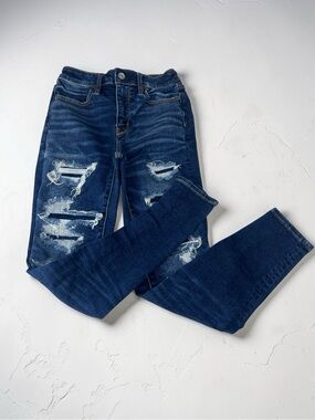 Am Eagle Super Stretch Distressed Jegging Jeans Women’s Size 0 Short Dark Wash